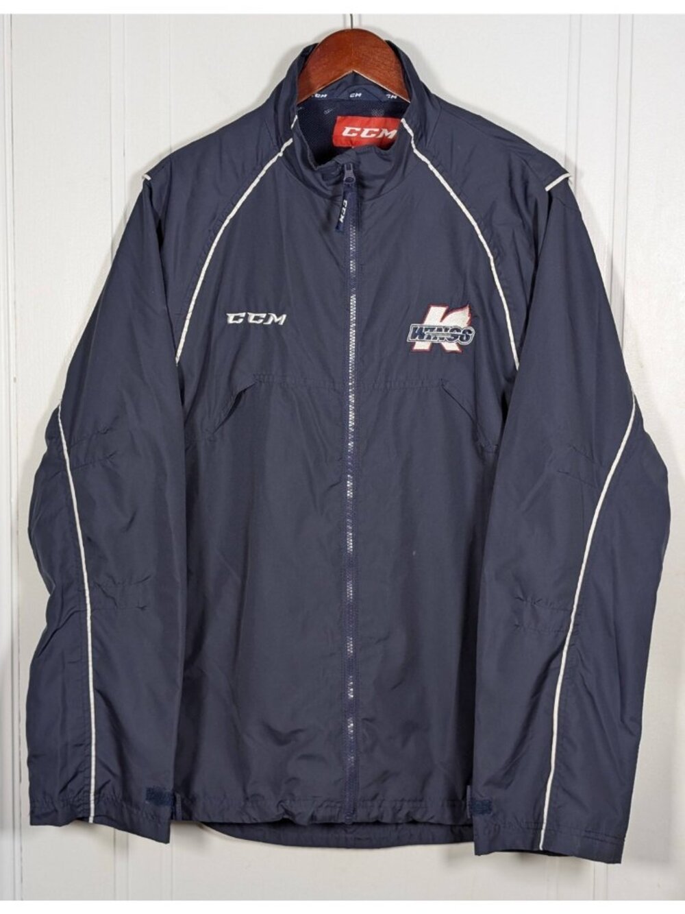 Vintage CCM Kalamazoo K- Wings Jacket ECHL Hockey Full Zip Mens Large Navy Blue